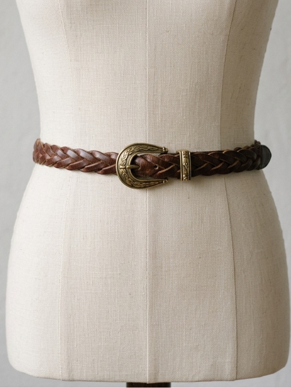 Vintage 90s Brown Braided Belt with Gold Decorative Buckle Size XL Talbots